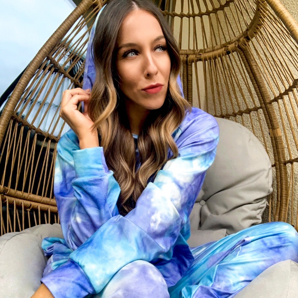 Tie-dye Drawstring Hoodie & Pant Set